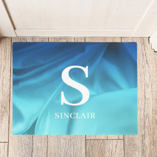 Monogram Ocean Blue Satin Door Mat