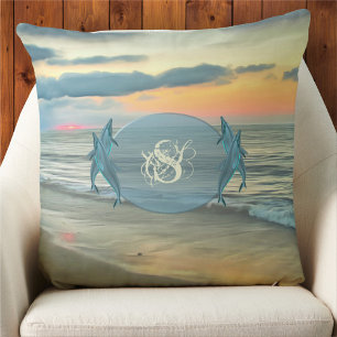 Monogram Ocean Sunset 0735 Throw Pillow