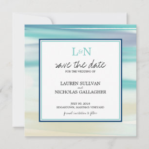 Monogram Ocean Watercolor Save the Date