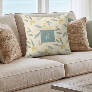 Monogram Olive Branch Mediterranean Throw Pillow