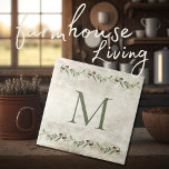 Monogram Olive & Branches Rustic Personalized Tile<br><div class="desc">Rustic watercolor olive branches garlands. Personalize with your family monogram. Mix & match with other tiles to create your perfect look.   100% customer satisfaction with "Zazzle" every day.</div>