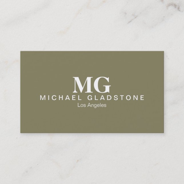 Monogram Olive Green Background Business Card (Front)
