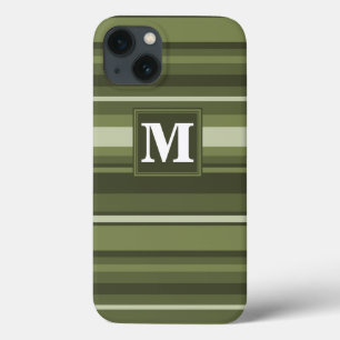 Monogram olive green stripes Case-Mate iPhone case