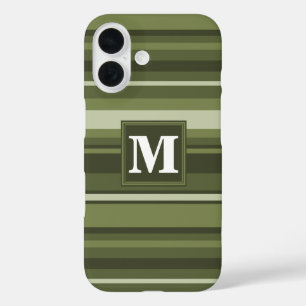 Monogram olive green stripes iPhone 16 case