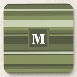 Monogram olive green stripes coaster