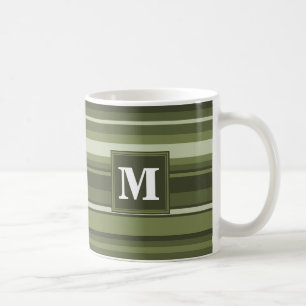 Monogram olive green stripes coffee mug