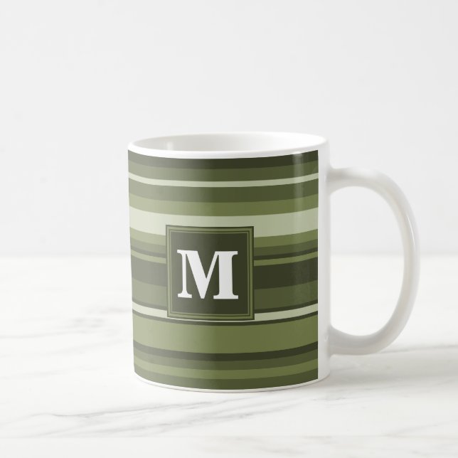 Monogram olive green stripes coffee mug (Right)