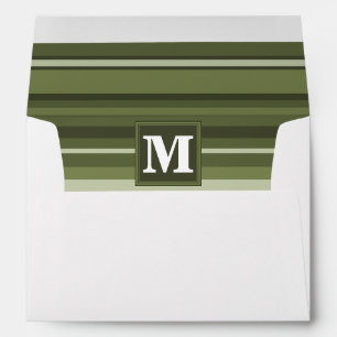 Monogram olive green stripes envelope