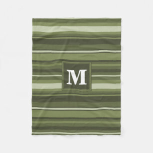 Monogram olive green stripes fleece blanket