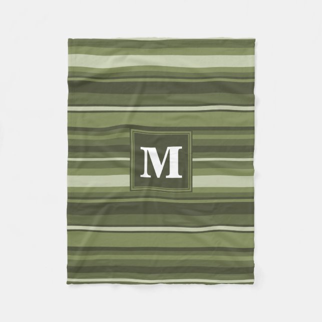 Monogram olive green stripes fleece blanket (Front)