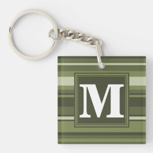 Monogram olive green stripes keychain