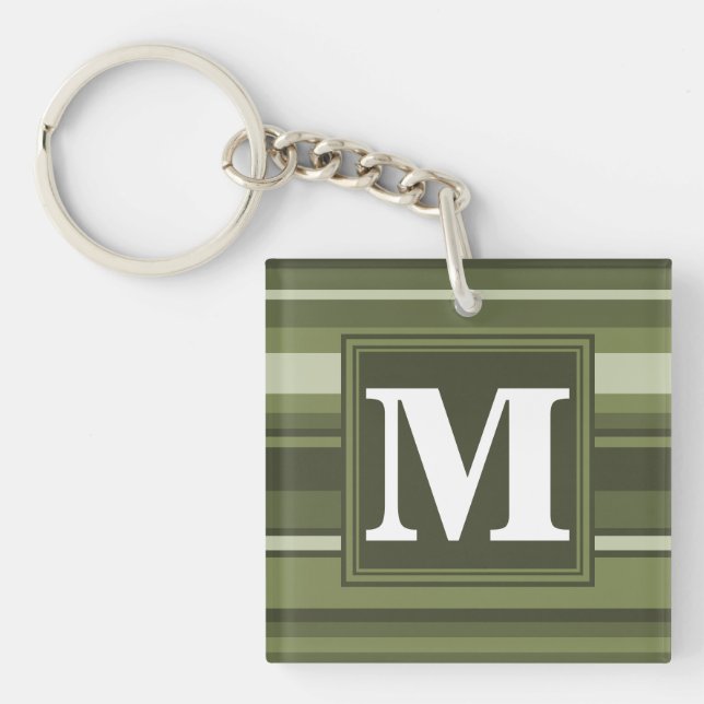 Monogram olive green stripes keychain (Front)