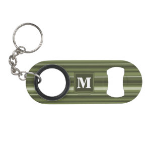 Monogram olive green stripes keychain bottle opener
