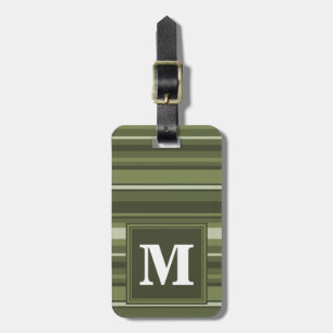 Monogram olive green stripes luggage tag