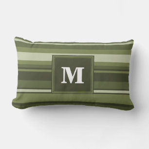 Monogram olive green stripes lumbar pillow