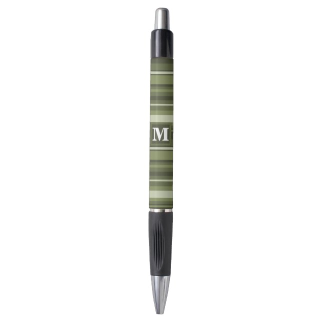 Monogram olive green stripes pen (Front Vertical)