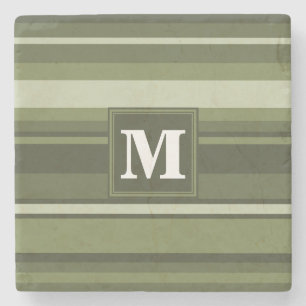 Monogram olive green stripes stone coaster