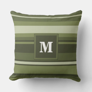 Monogram olive green stripes throw pillow