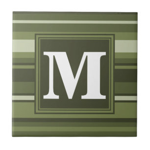 Monogram olive green stripes tile