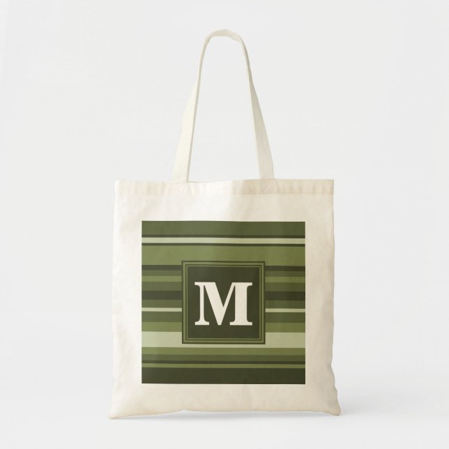 Monogram olive green stripes tote bag (Front)
