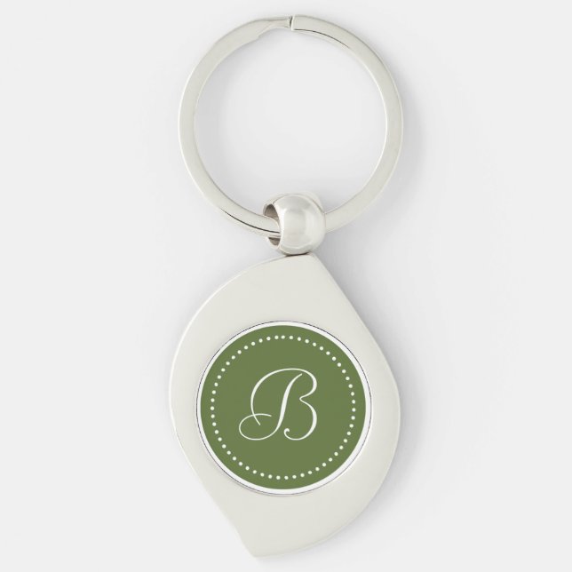 Monogram Olive Green/White Dot Border Keychain (Front)