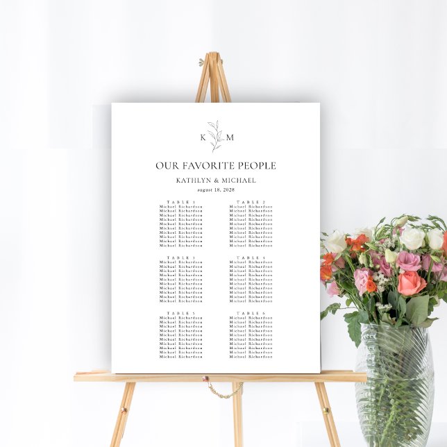 Monogram Olive Leaf Wedding 6 Table Seating Charts (Creator Uploaded)