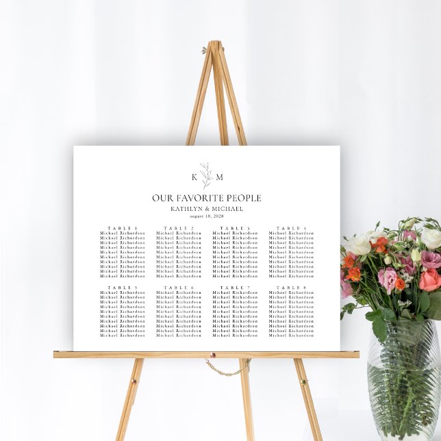 Monogram Olive Leaf Wedding 8 Table Seating Charts (Creator Uploaded)