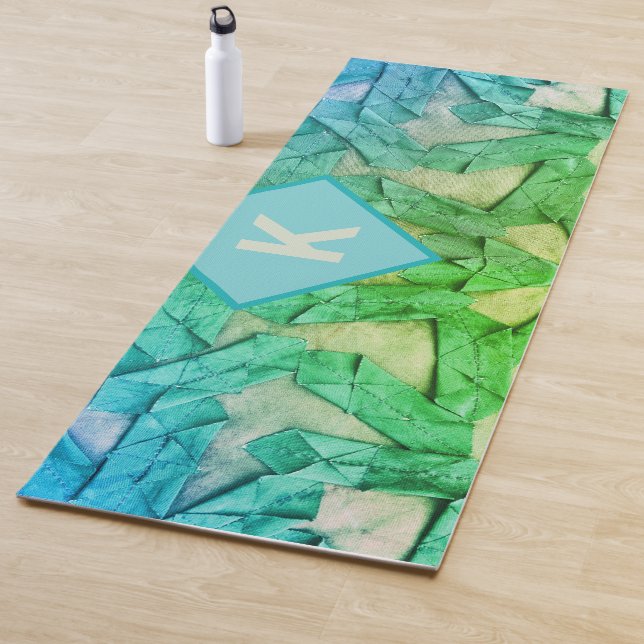 Monogram ombre blue cyan green nautical abstract  yoga mat (In Situ)