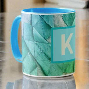 Monogram ombre blue teal green nautical abstract  coffee mug