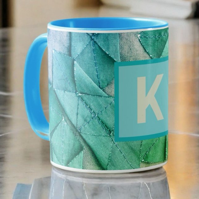 Monogram ombre blue teal green nautical abstract  coffee mug (Creator Uploaded)