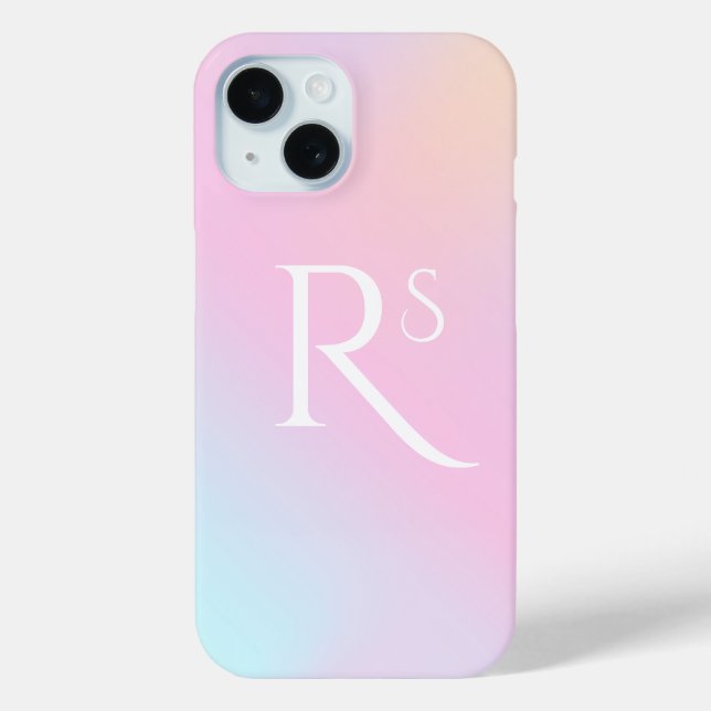 Monogram Ombre Holographic Pink Girly Personalized Case-Mate iPhone Case (Back)