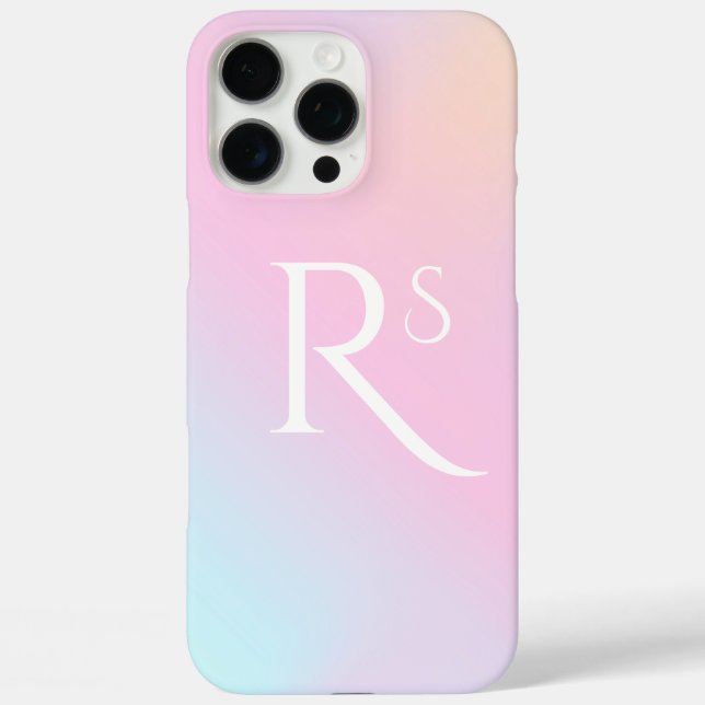Monogram Ombre Holographic Pink Girly Personalized Case-Mate iPhone Case (Back)
