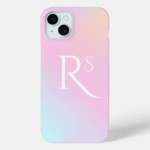 Monogram Ombre Holographic Pink Girly Personalized iPhone 15 Mini Case