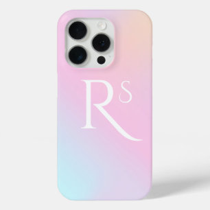 Monogram Ombre Holographic Pink Girly Personalized iPhone 15 Pro Case
