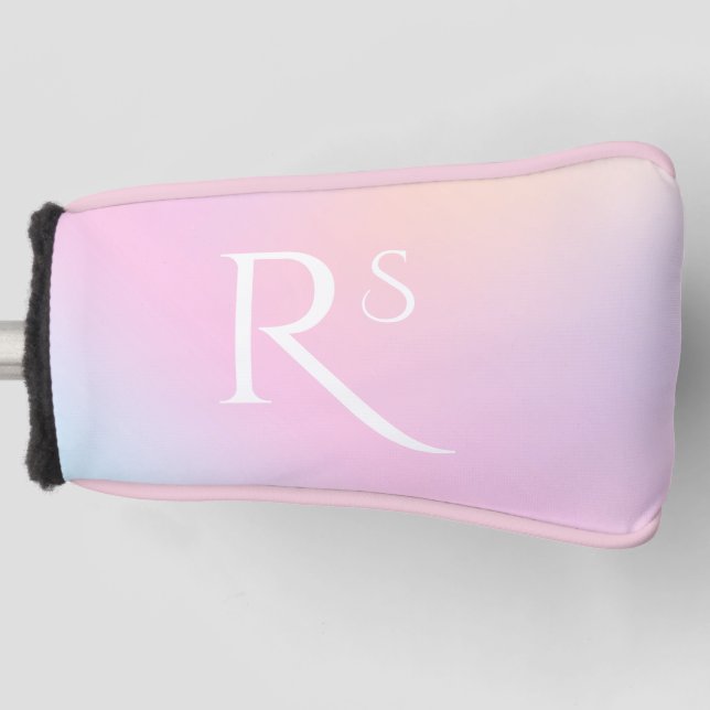 Monogram Ombre Holographic Pink Girly Personalized Golf Head Cover (Front)