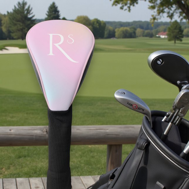 Monogram Ombre Holographic Pink Girly Personalized Golf Head Cover (Creator Uploaded)