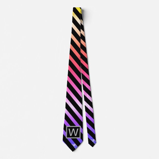 Monogram Ombre Yellow Pink Purple Diagonal Stripes Tie (Front)