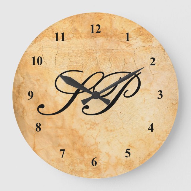 Monogram on a Brown  terracotta brick wall Large Clock (Front)