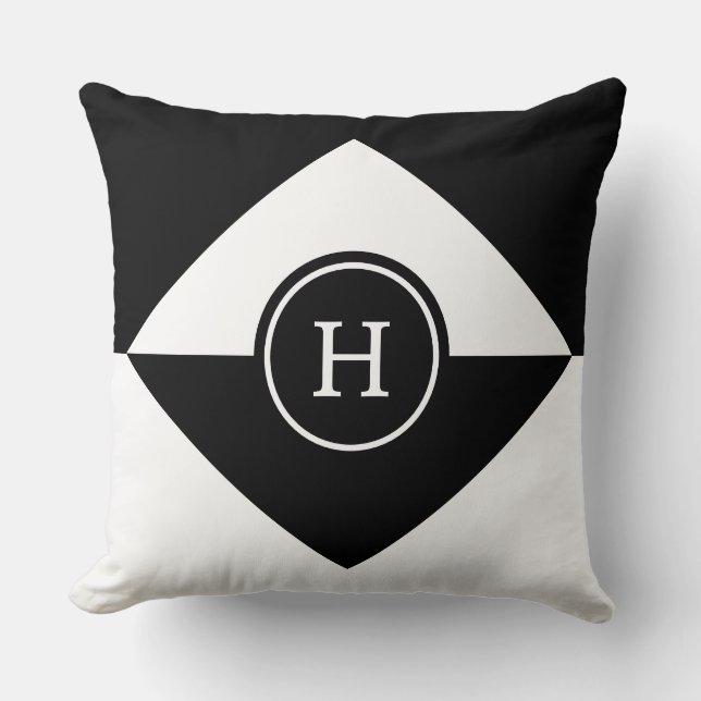 Monogram on Abstract Black and White Throw Pillow (Front)