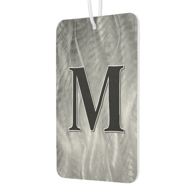 Monogram On Abstract Silver Brushed Metal Air Freshener (Left)