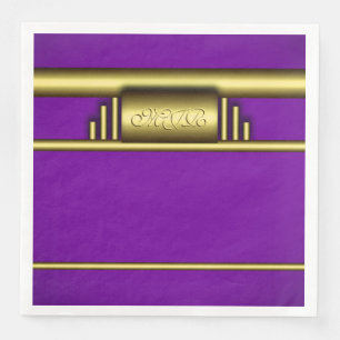 Monogram on art deco gold and royal purple napkin