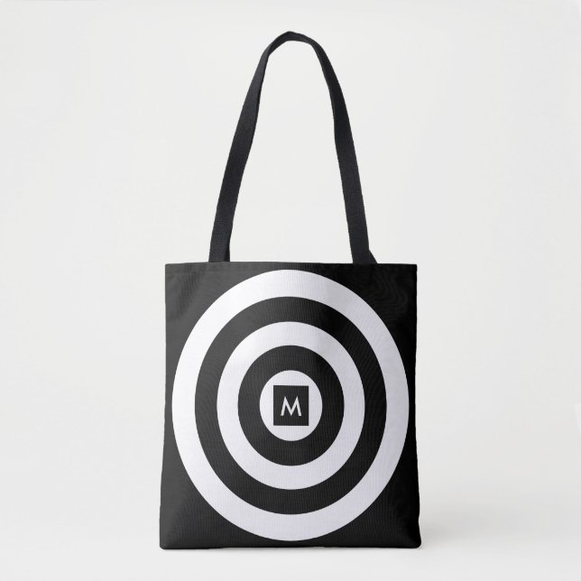 Monogram on Black and White Circles Tote Bag (Front)