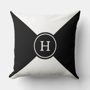 Monogram on Black and White Geometric Shape Throw Pillow