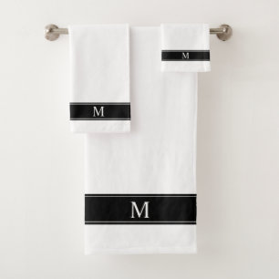 Monogram on Black and White Minimalist Bath Towel Set