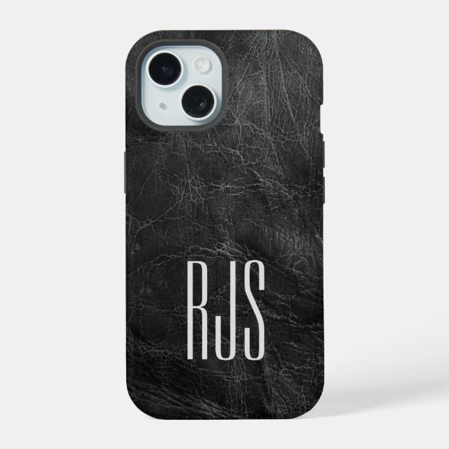 Monogram On Black Leather iPhone 15 Case (Back)
