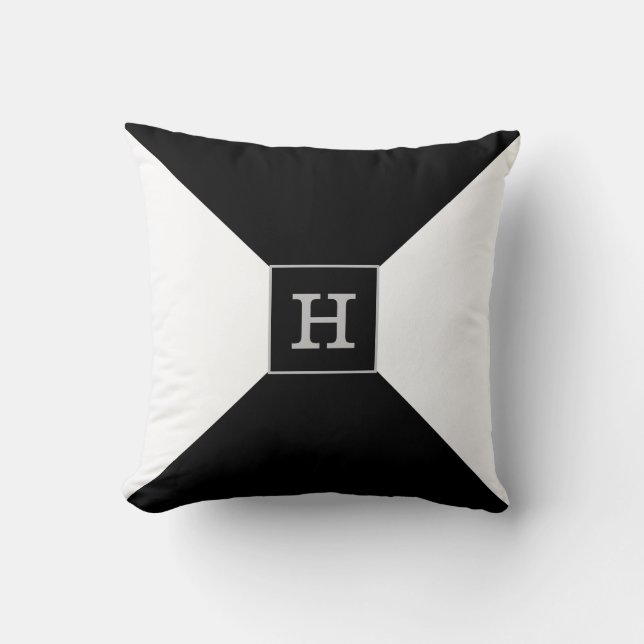 Monogram on Black & White Throw Pillow (Front)