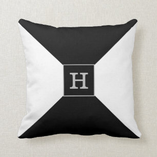 Monogram on Black & White Throw Pillow