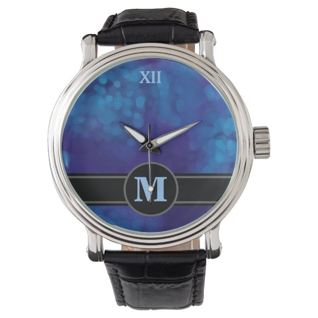 monogram on blue watch (Front)
