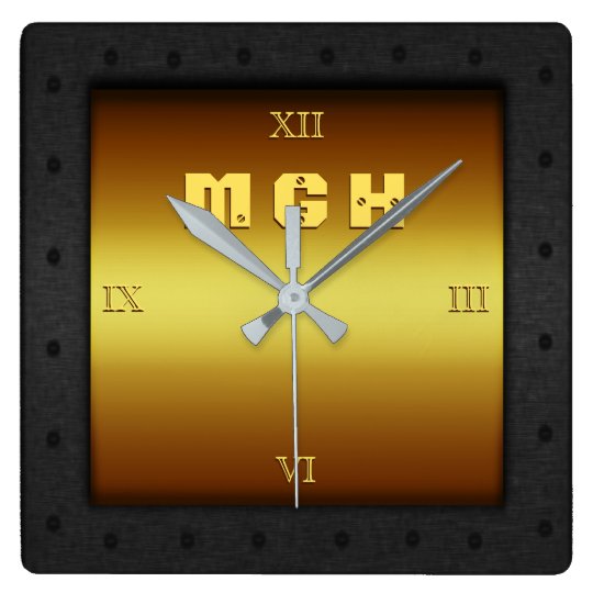 Monogram on brass-effect with riveted steel frame wall clocks