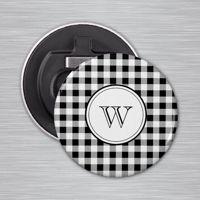 Monogram on Buffalo Check 2.25-in Magnet Bottle Opener (Creator Uploaded)